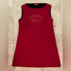 VINTAGE ● FIORUCCI ● Red Shift Dress with Glitter Lips ● Y2K